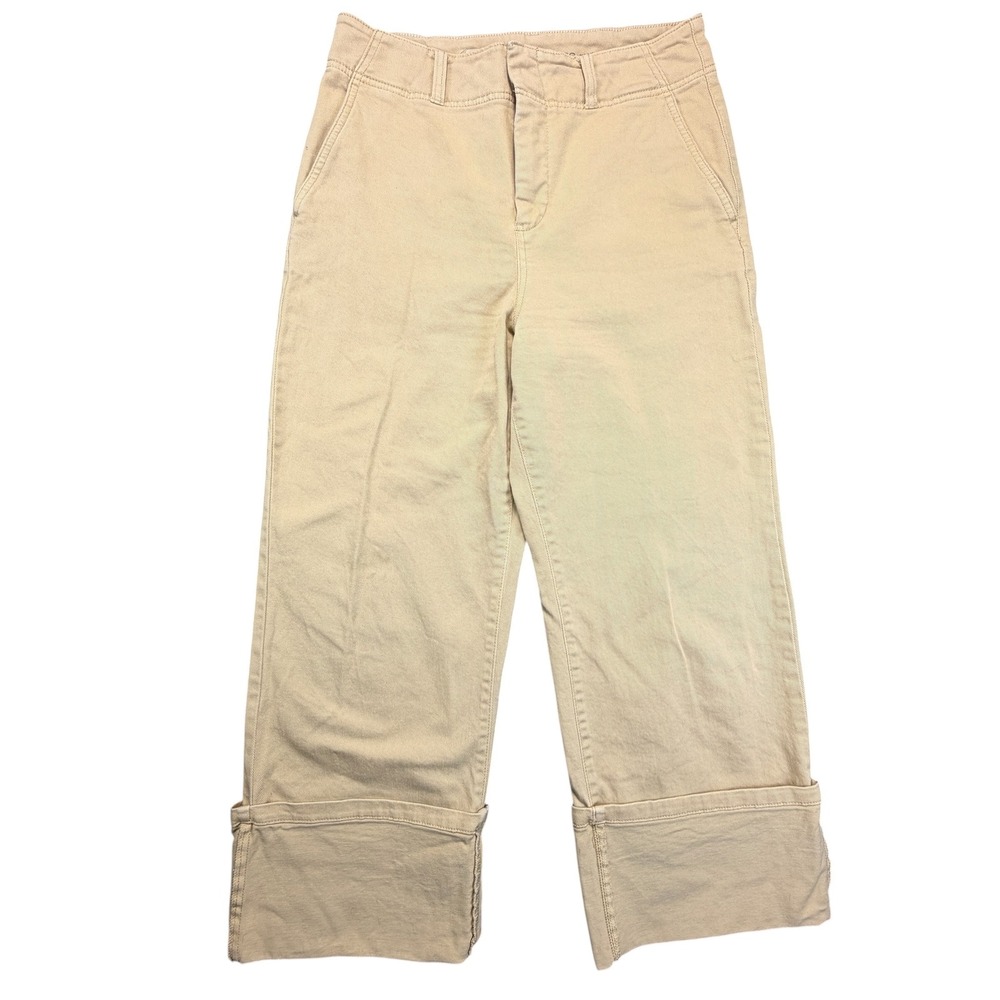 Pilcro Anthropologie Tan Khaki Wide Leg Cuffed Crop Pants Womens Size‎ 29